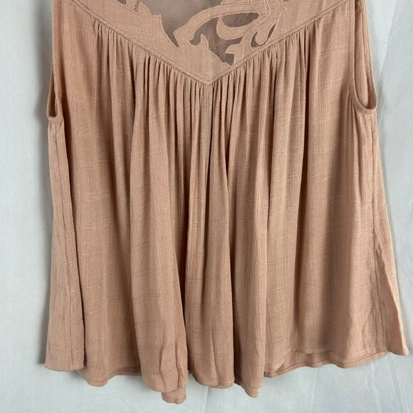 Free People Western Romance Mesh Applique Shirt Women Small Pink Flowy Lace - Picture 7 of 8